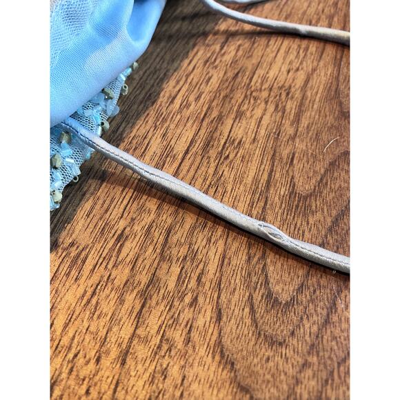 Aidan Mattox Beaded Off Shoulder Halter Gown Silver Blue Size 8 Hemmed - Picture 10 of 13